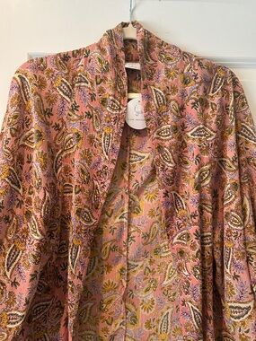 NWT Patrons of Peace Pink Paisley Floral Open Kimono Jacket